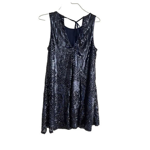 Navy Blue Swirled Pattern Sequined Swing Dress Size Small - Picture 5 of 7